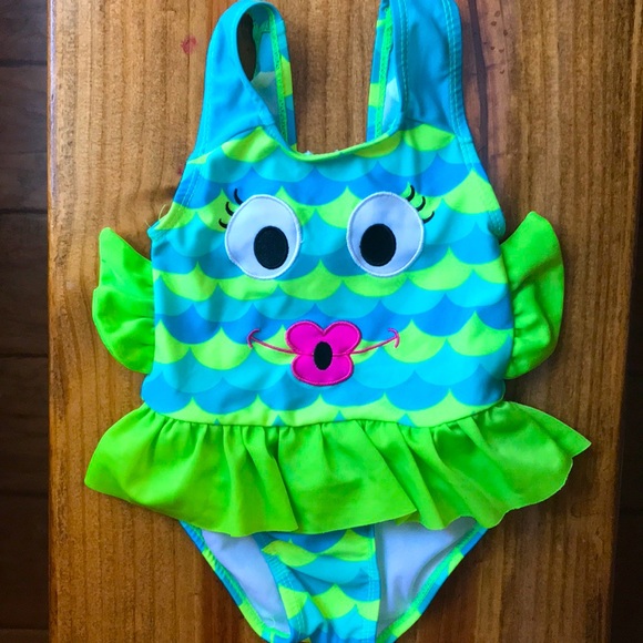 Candlesticks brand lime green/blue fish swimsuit - Picture 1 of 3